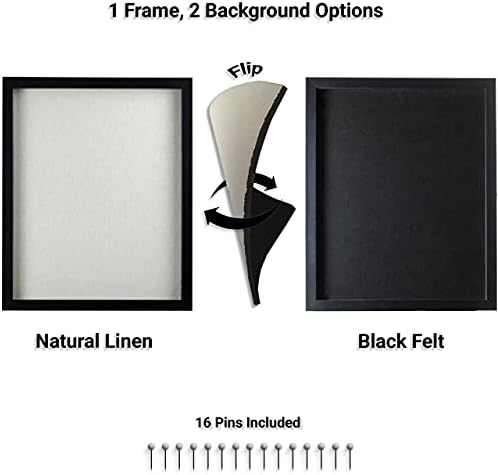 קופסת צללים גדולה של קיסר מסגרת שחורה 16x20 עם הגנה על UV | 2 אפשרויות רקע, לבד שחור או פשתן טבעי | תלה אופקית